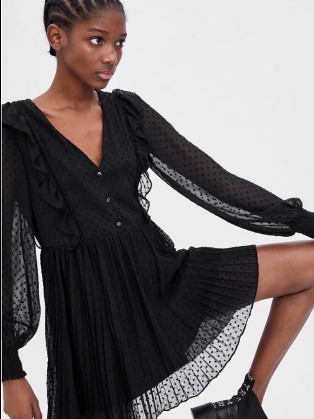 Black Voile Swiss Dot Ruffle Romper (size M)